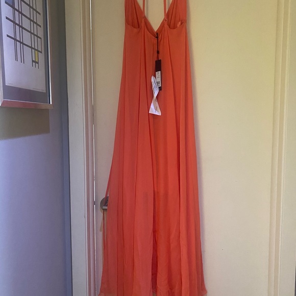 NWT BCBGMAXAZRIA Chiffon Faux Wrap High Low Halter Dress Tie At Waist Salmon XXS - Picture 4 of 8